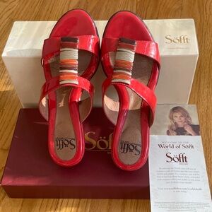 Söfft Red Patent Slide Sandals with Multitone Accent.So comfortable & So~”Sofft”